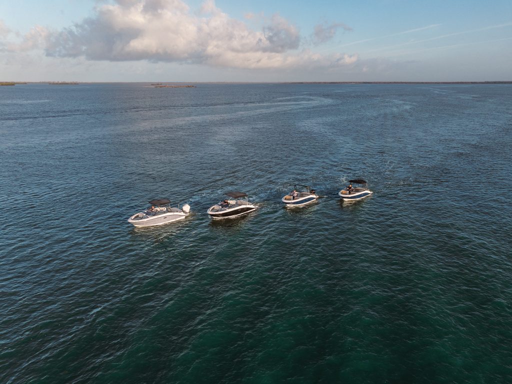 Aerial view of an SPX 190, SPX 190 Outboard, SPX 210 and SPX 210 Outboard