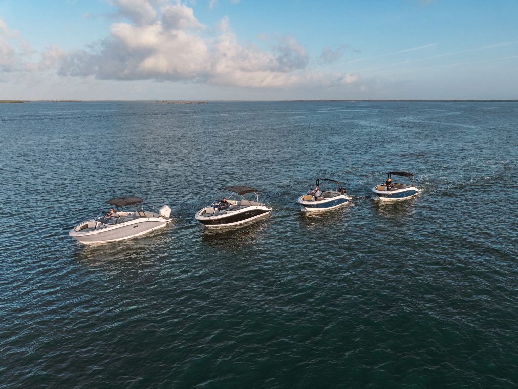 Aerial view of an SPX 190, SPX 190 Outboard, SPX 210 and SPX 210 Outboard