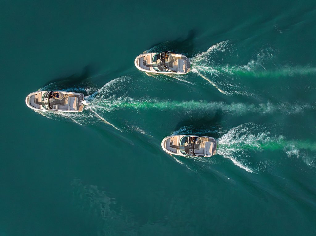 Aerial view of an SDX 230, SDX 230 Outboard and SDX 230 Surf