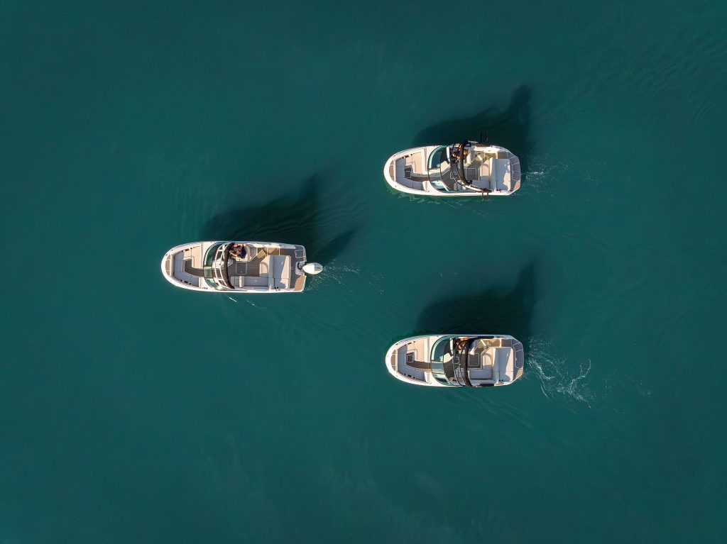 Aerial view of an SDX 230, SDX 230 Outboard and SDX 230 Surf