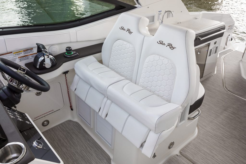 Sundancer 320 dual helm bucket seats with bolsters up